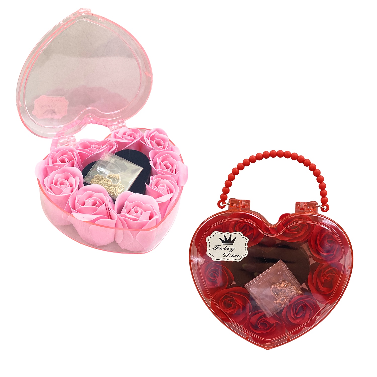 ROSAS ARTIFICIALES CON COLLAR EN CAJA CORAZON