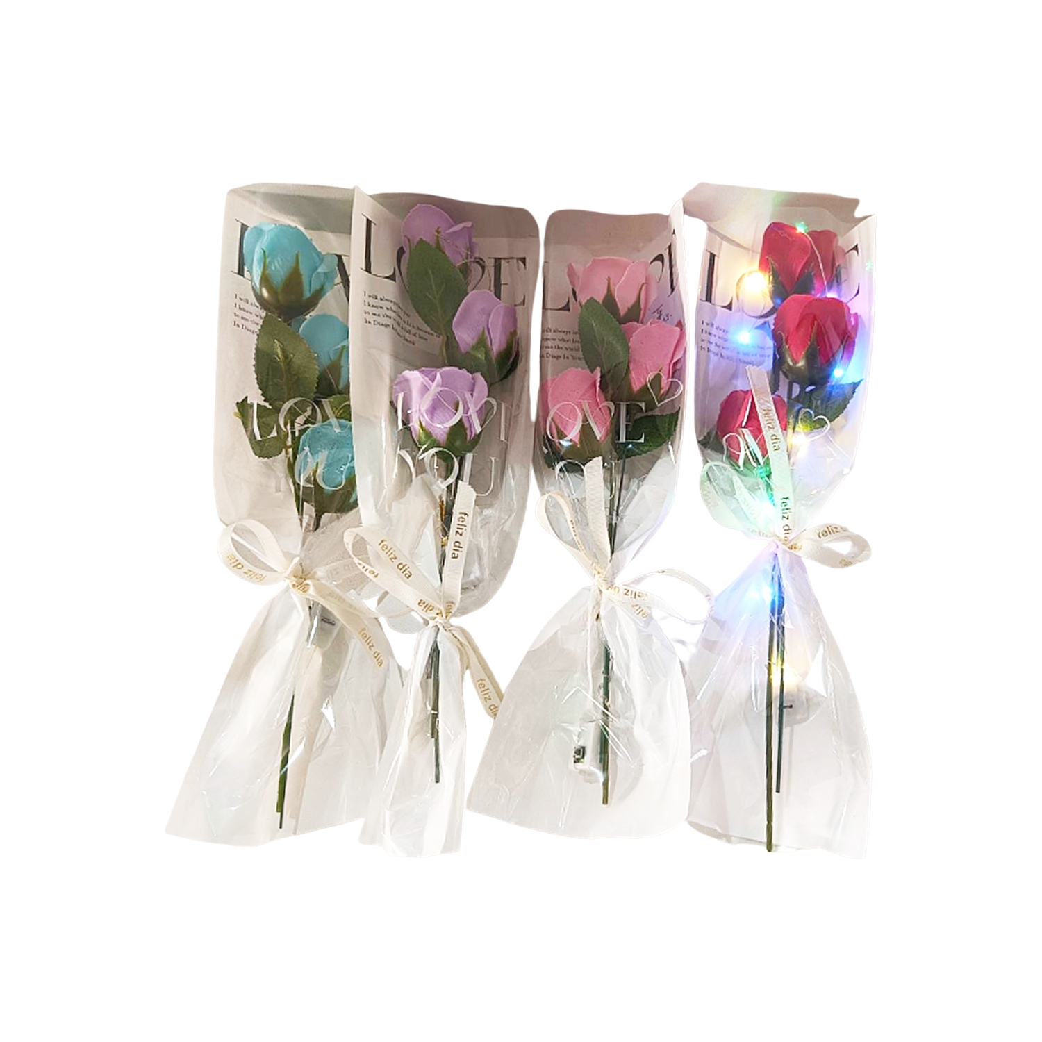 RAMO ROSAS ARTIFICIAL EN BOLSA CON LUZ (CJX12)