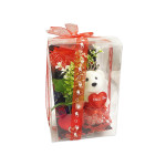 ROSA ARTIFICIAL CON CORAZON Y OSO EN ACETATO,