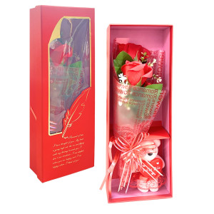 RAMO ROSAS ARTIFICIALES CON OSO EN CAJA DECORATIVA