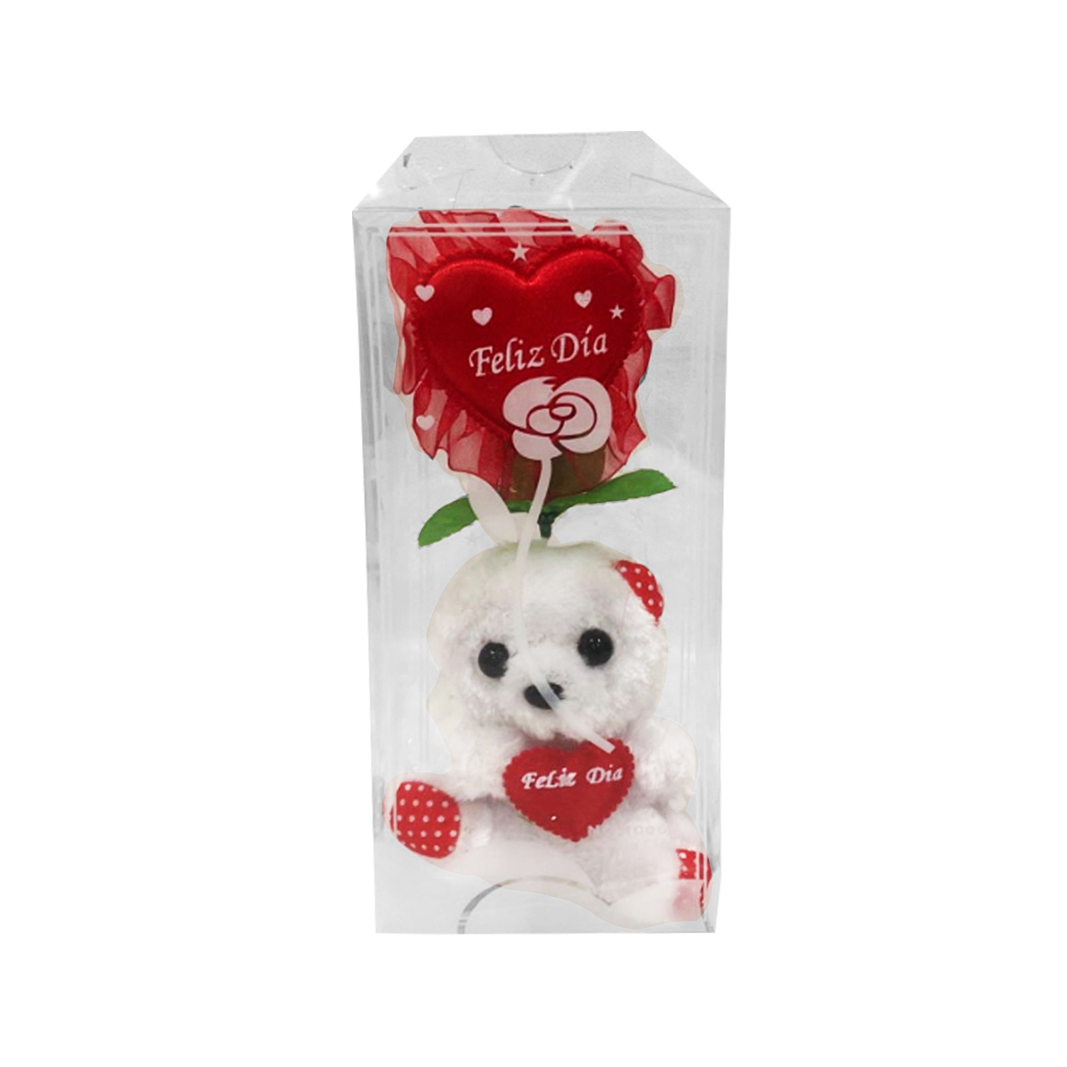 OSO PELUCHE CON FLOR CORAZON EN ACETATO
