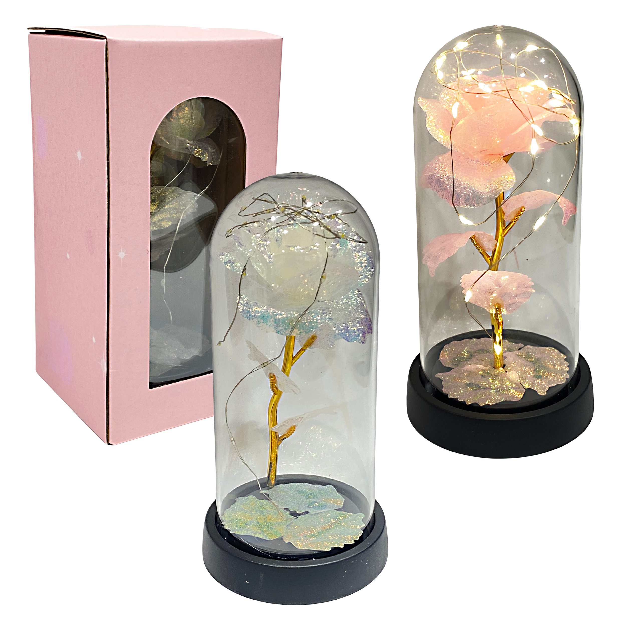 ROSA BRILLANTE CON LUZ ENCAPSULADA (PILAS)