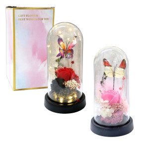 ROSA ARTIFICIAL Y MARIPOSA CON LUZ ENCAPSULADA (PILAS)