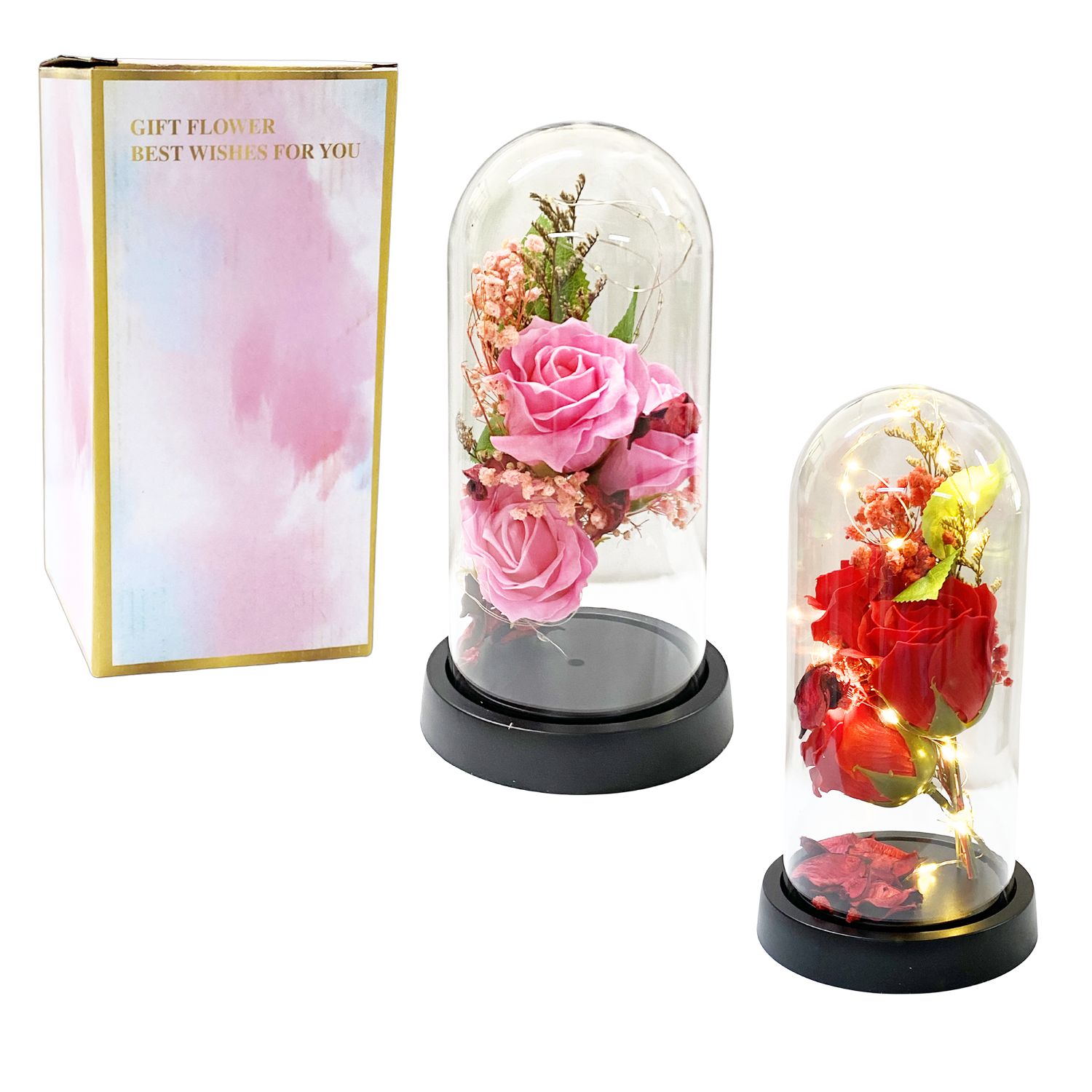 RAMO ROSAS ARTIFICIALES CON LUZ ENCAPSULADAS (PILAS)