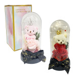 ROSA ARTIFICIAL CON OSO Y LUZ ENCAPSULADA (PILAS),