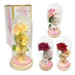 ROSA ARTIFICIAL CON OSO Y LUZ ENCAPSULADA (PILAS),