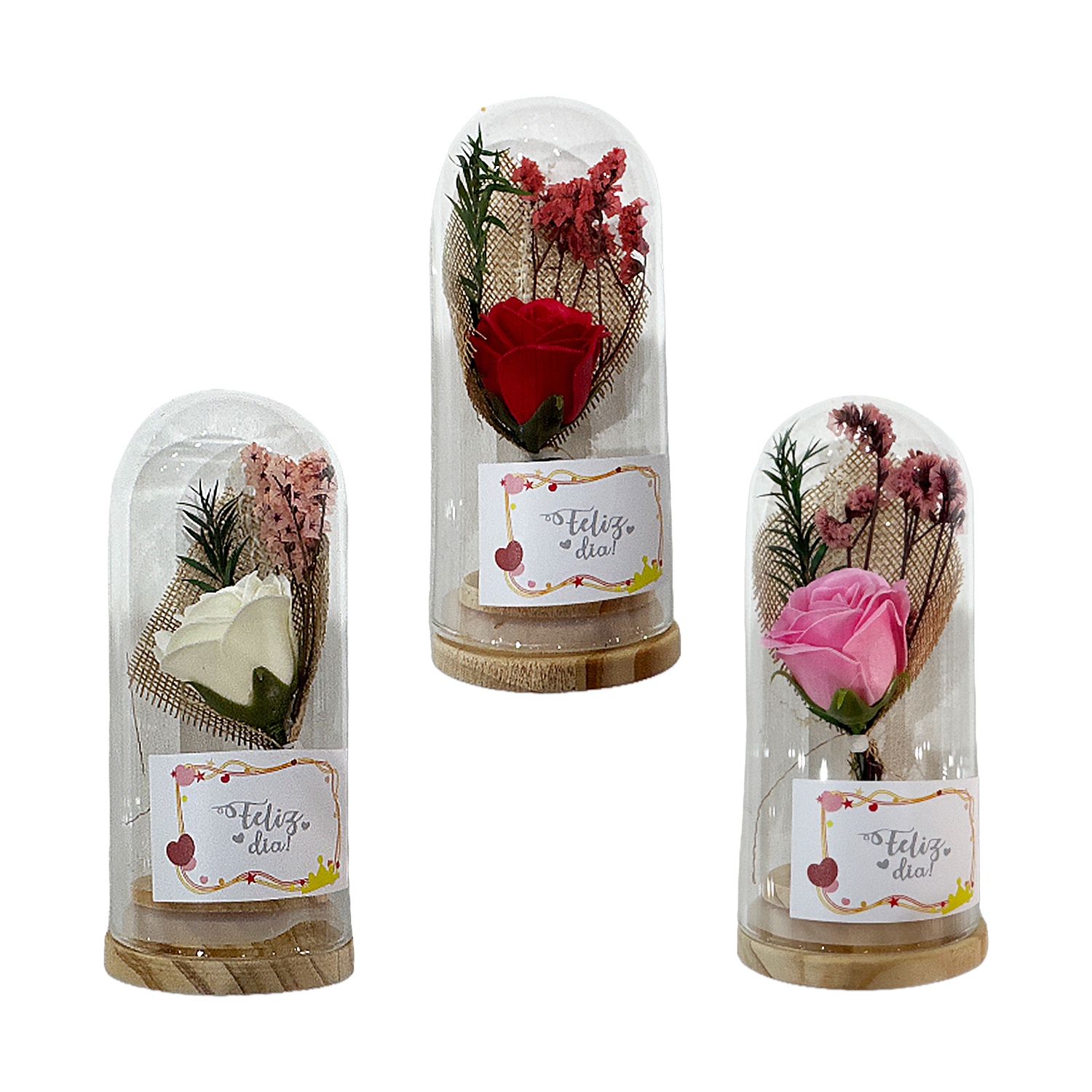 ROSA ARTIFICIAL CON LUZ ENCAPSULADA EN VIDRIO