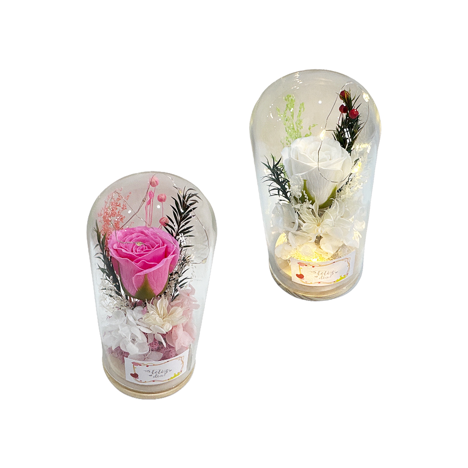 ROSA ARTIFICIAL CON LUZ ENCAPSULADA EN VIDRIO