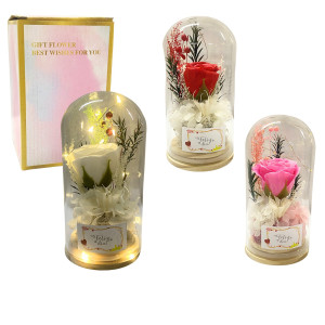 ROSA ARTIFICIAL CON LUZ ENCAPSULADA EN VIDRIO