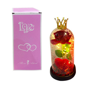 ROSA CON CORAZON Y LUZ ENCAPSULADA