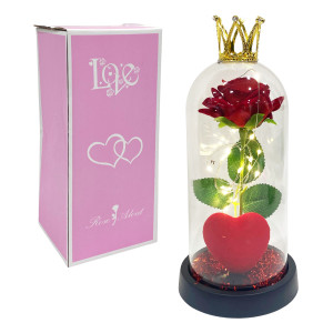 ROSA CON CORAZON Y LUZ ENCAPSULADA