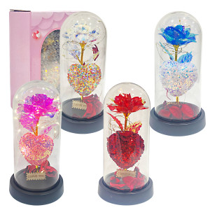 ROSA Y CORAZON BRILLANTE CON LUZ ENCAPSULADA