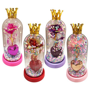 ROSA BRILLANTE CON CORAZON Y LUZ ENCAPSULADA,