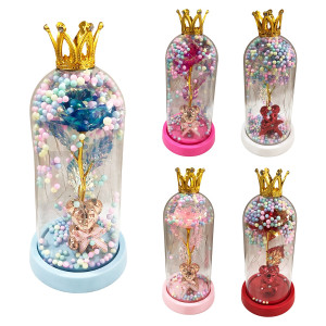 ROSA BRILLANTE CON OSO Y LUZ ENCAPSULADA,