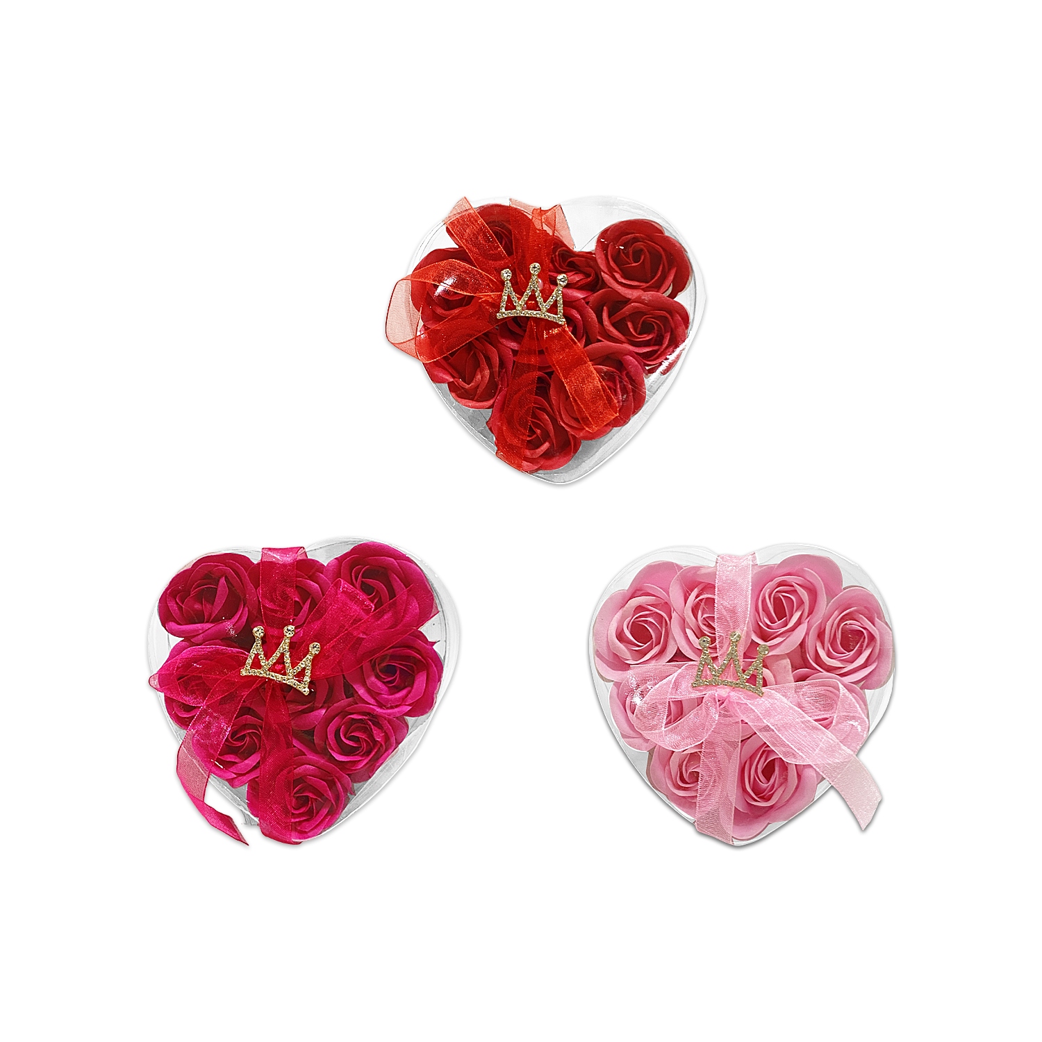 ROSAS ARTIFICIALES X9 EN ACETATO CORAZON,