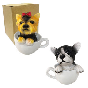 ADORNO TAZA CON PERRO DE RESINA