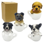 ADORNO TAZA CON PERRO DE RESINA