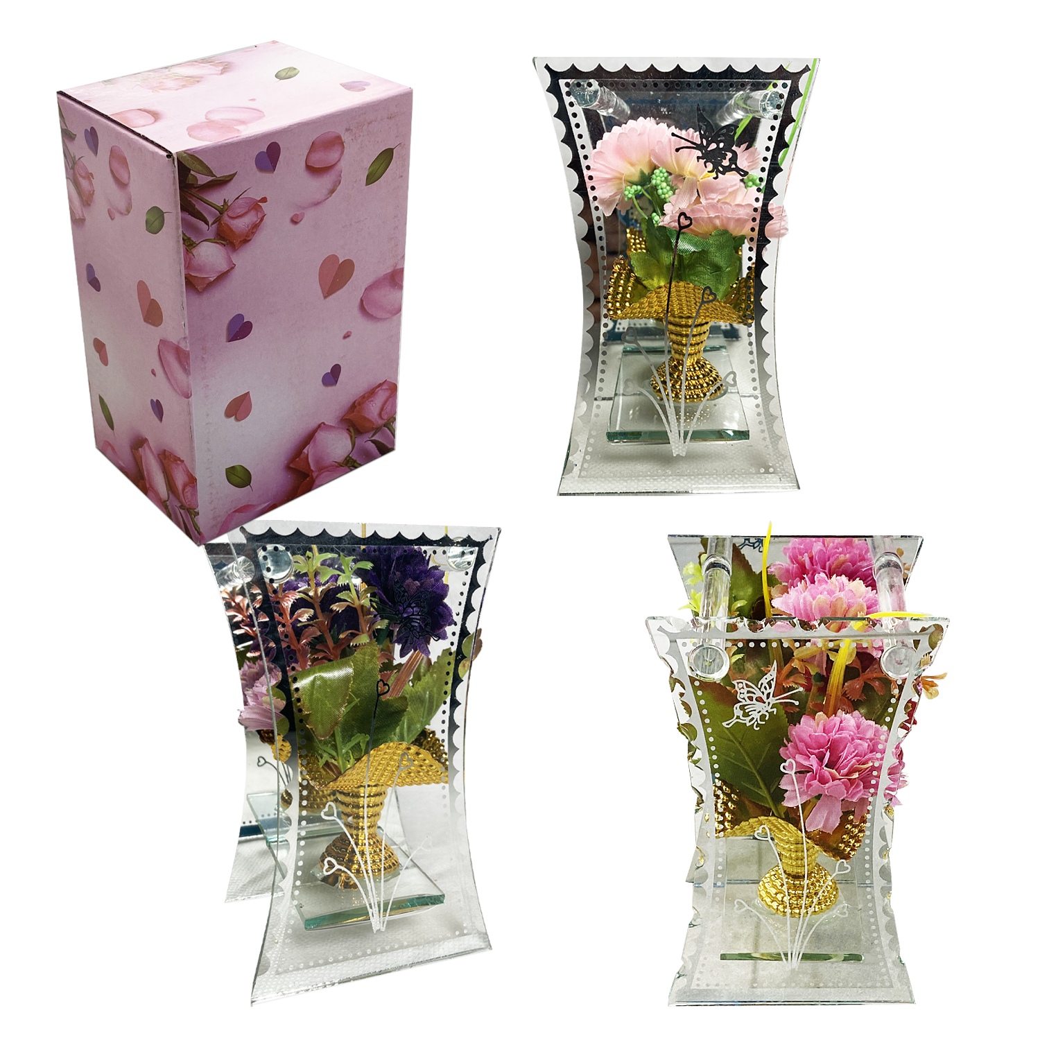 RAMO FLORES ARTIFICIALES EN VIDRIO DECORATIVO