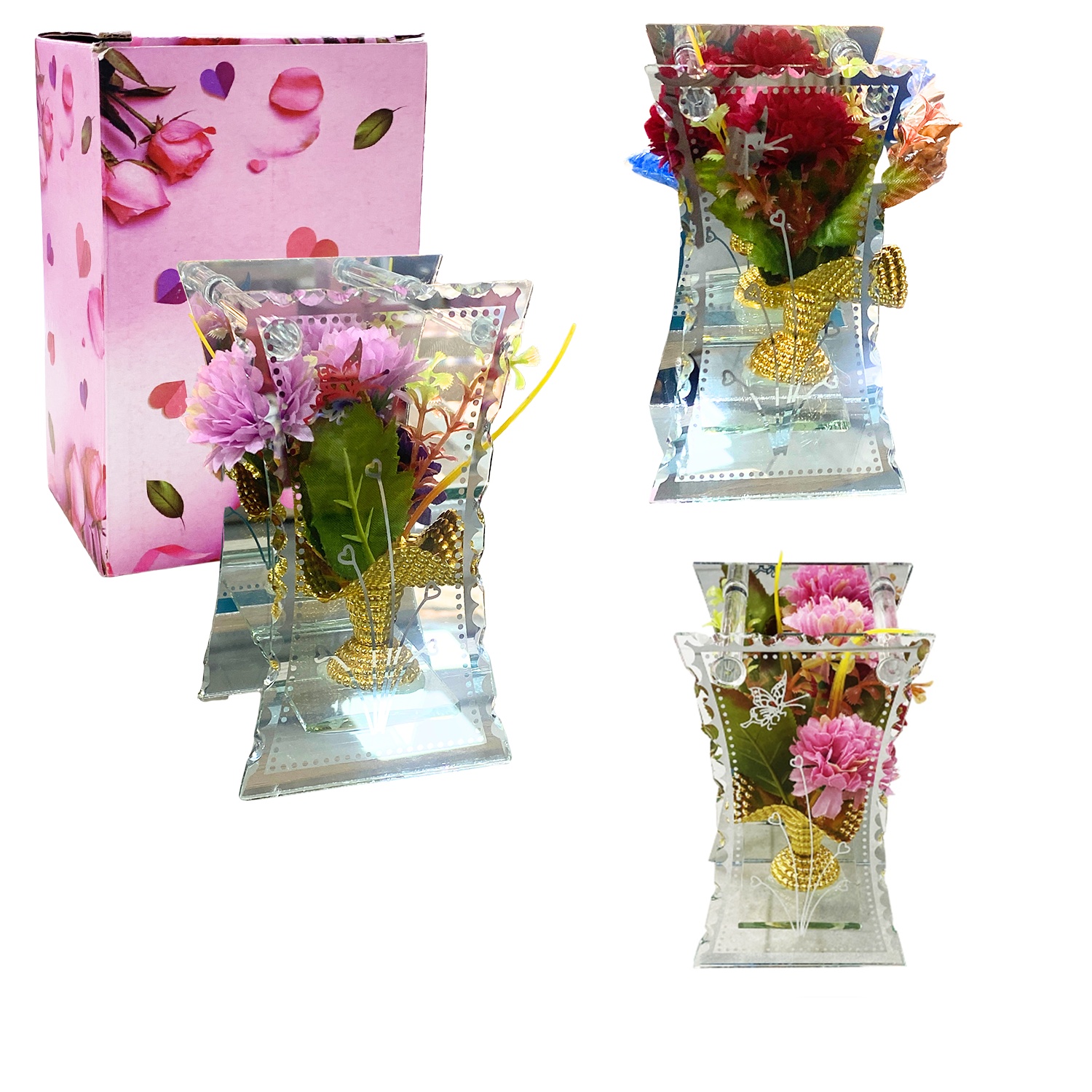 RAMO FLORES ARTIFICIALES EN VIDRIO DECORATIVO