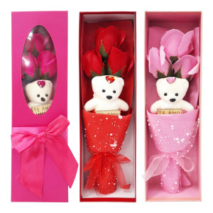 RAMO ROSAS ARTIFICIALES CON OSO EN CAJA