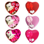 ROSAS ARTIFICIALES CON OSO EN CAJA CORAZON METALICA,