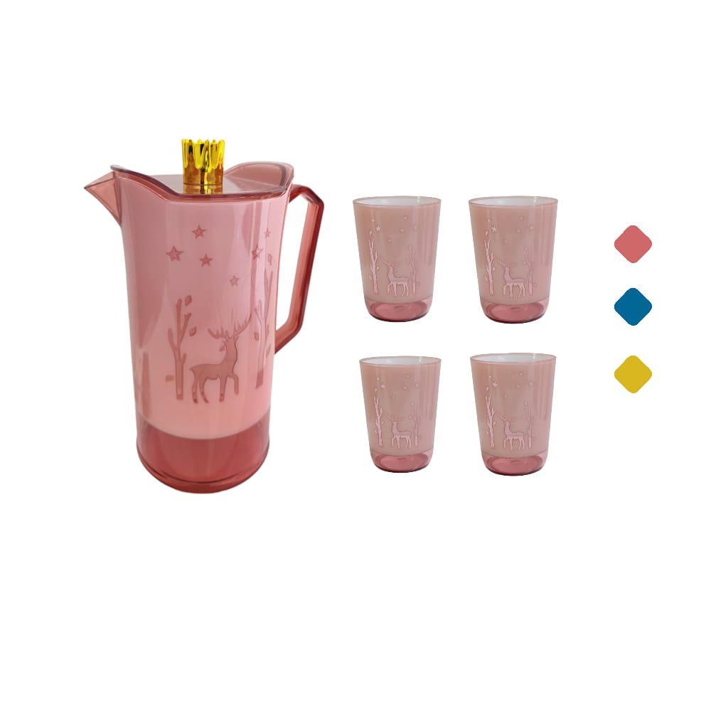 JARRA CON VASOS LUJO COLORES ESTAMPADO RENOS DK-4131