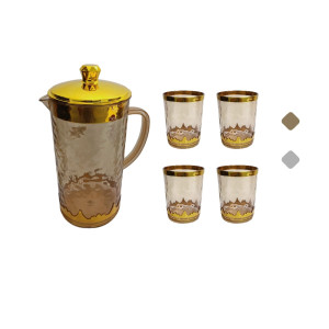 JARRA CON VASOS LUJO TAPA DORADA DK-4134