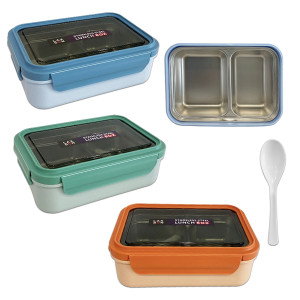 LONCHERA METALICA 2 PUESTOS CON CUCHARA