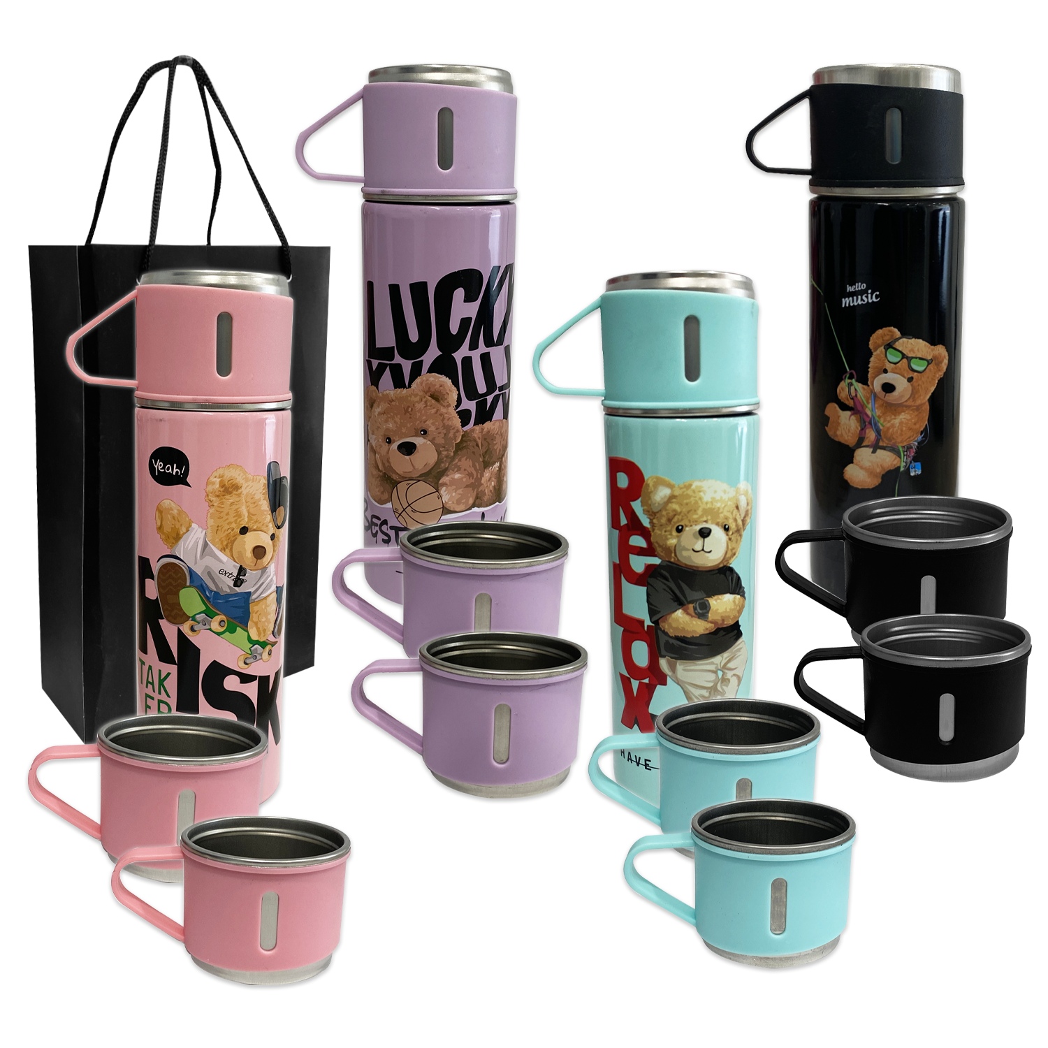 SET TERMO TERMICO OSO CON TAZAS EN CAJA 500ML