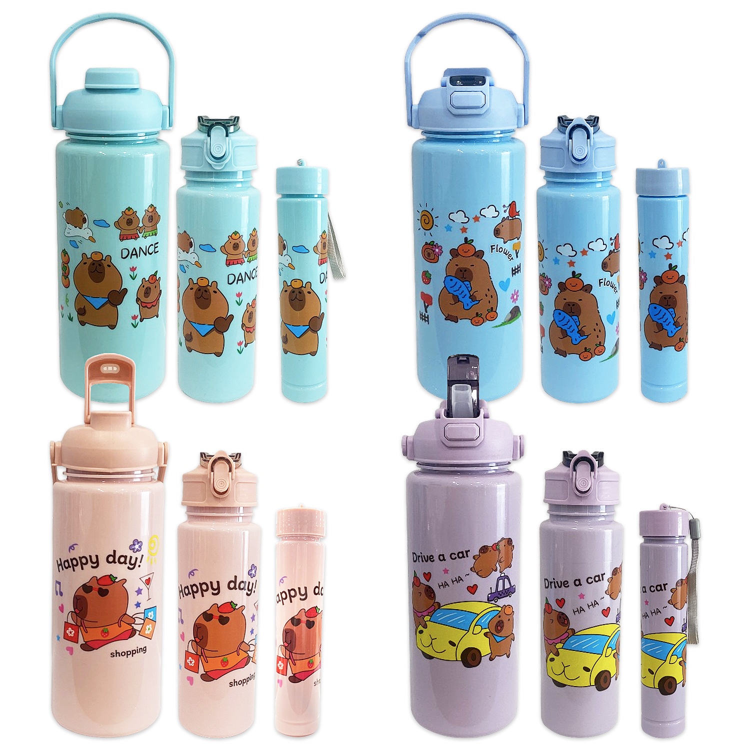 TERMO COLOR PASTEL CAPIBARA X3 2000ML-650ML-300ML