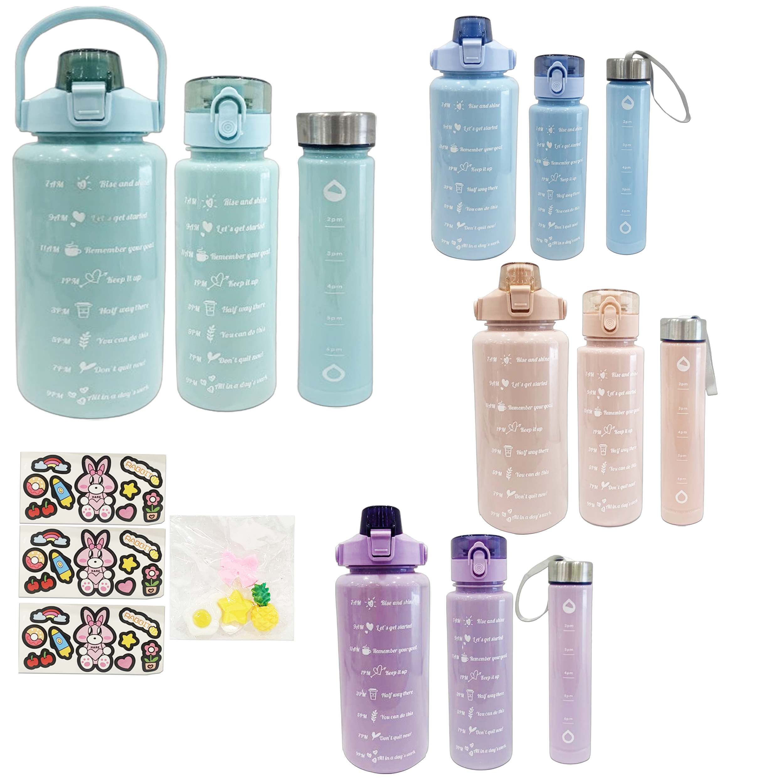 TERMO MOTIVACIONAL X3 CON PINES Y STICKER 2000ML-900ML-300ML