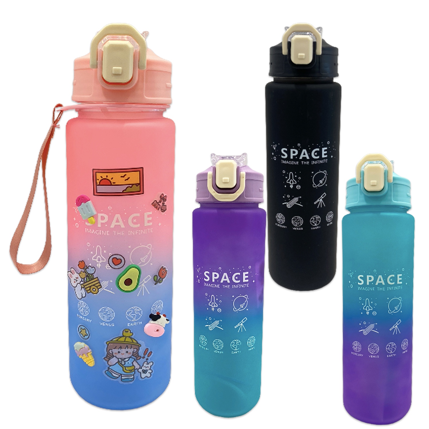 TERMO ESPACIAL DEGRADE CON STICKERS Y PINES 850ML