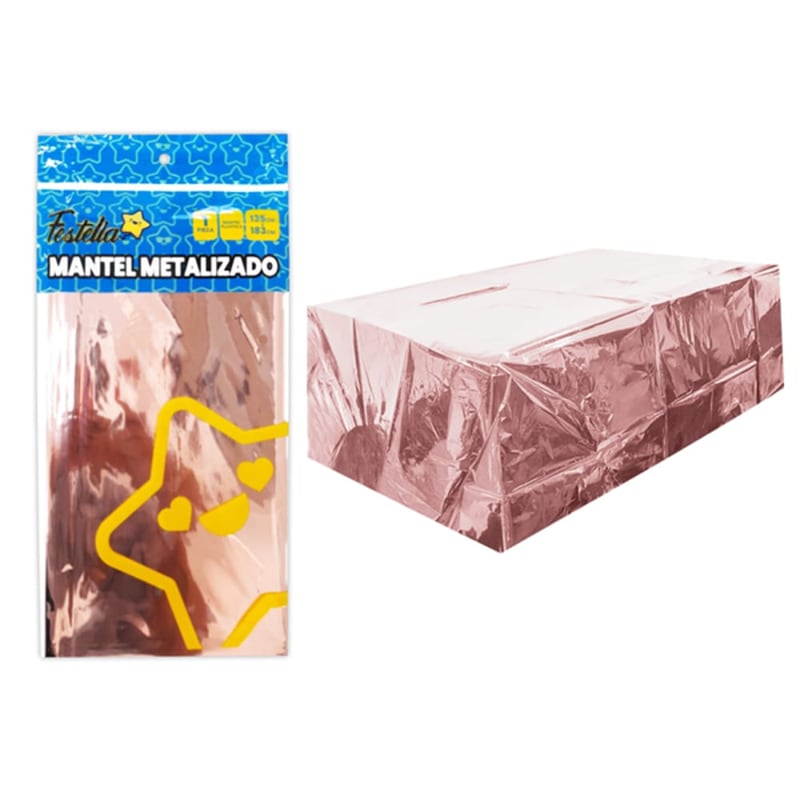 MANTEL DE FIESTA METALIZADO PALO ROSA (PQTX12)