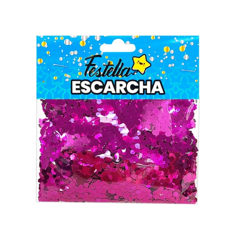 ESCARCHA PARA GLOBO FUCSIA HEXAGONAL (PQTX12)