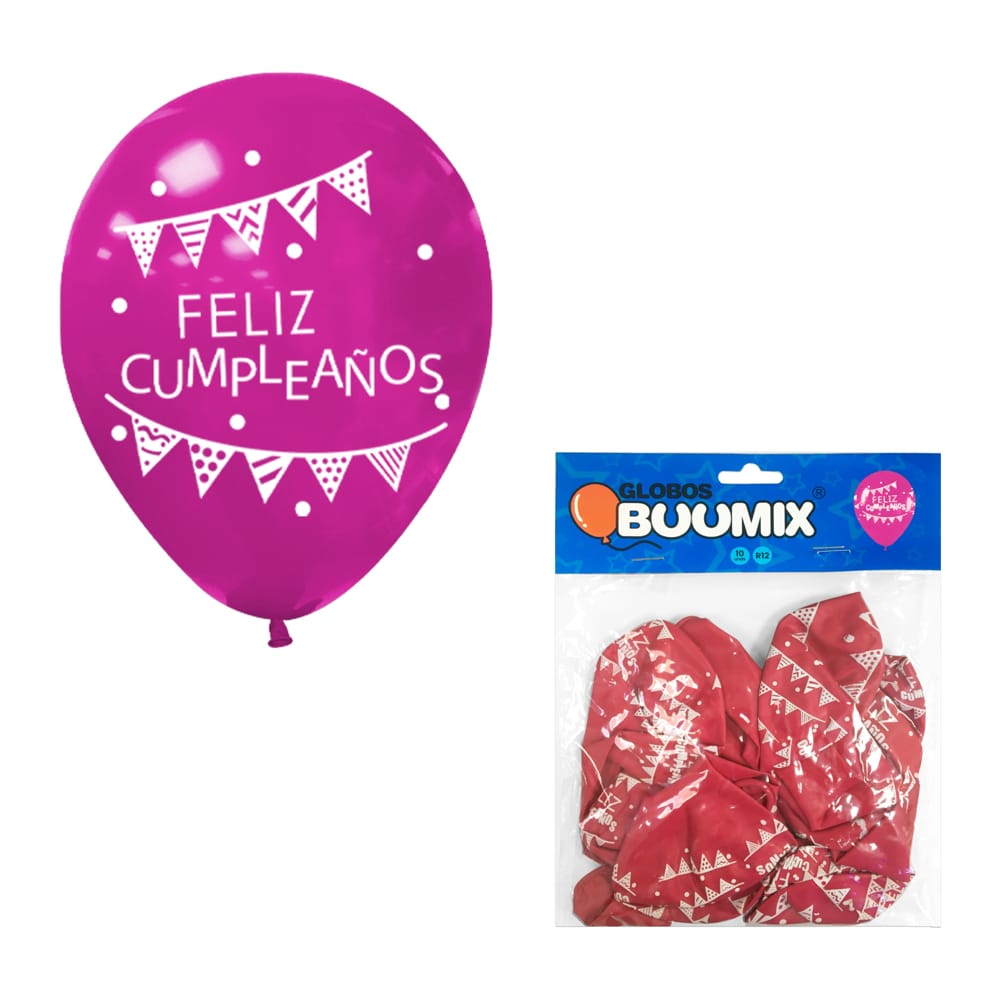 BOMBA FELIZ CUMPLEAÑOSBANDERIN R12X10 FUCSIAOSCURO (PQTX12)