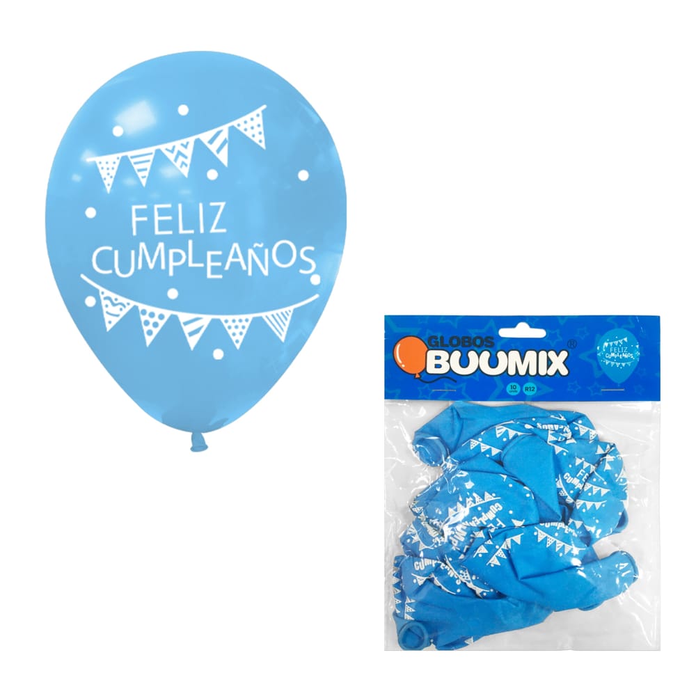 BOMBA FELIZ CUMPLEAÑOS BANDERIN R12X10 AZUL CLARA (PQTX12)