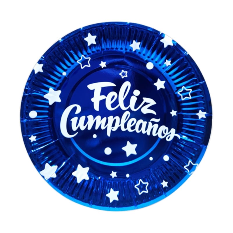 PLATO DE FIESTA FELIZ CUMPLEAÑOS X10 AZUL