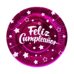 PLATO DE FIESTA FELIZ CUMPLEAÑOS X10 FUCSIA