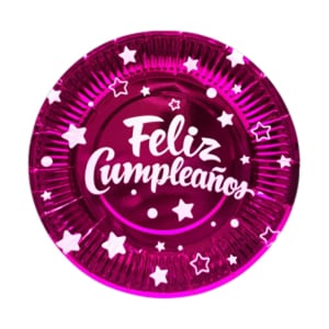 PLATO DE FIESTA FELIZ CUMPLEAÑOS X10 FUCSIA