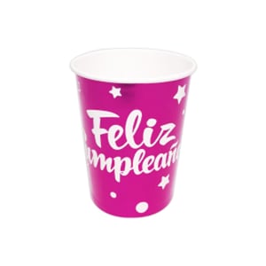 VASOS DE FIESTA X10 FELIZ CUMPLEAÑOS FUCSIA