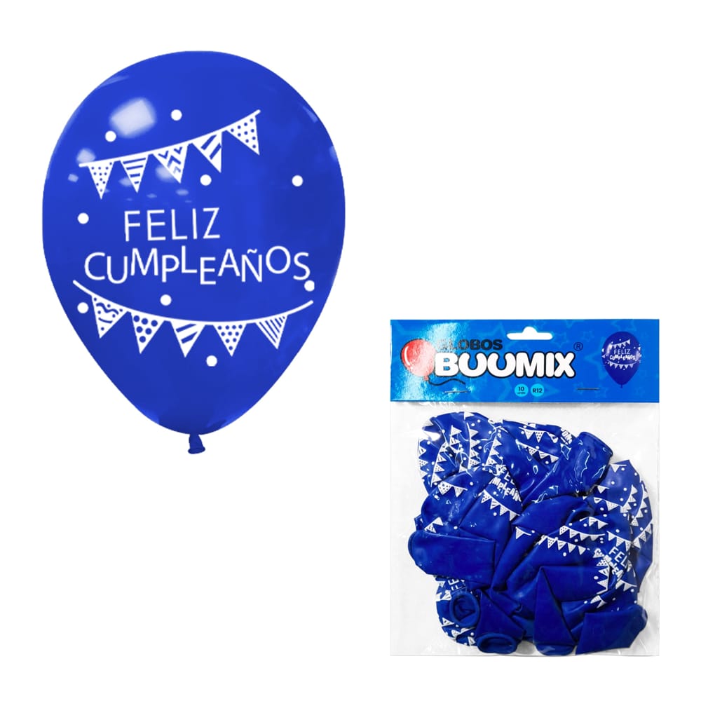 BOMBA FELIZ CUMPLEAÑOS BANDERIN R12X10 AZUL (PQTX12)