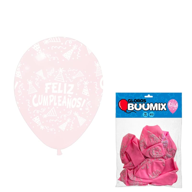 BOMBA FELIZ CUMPLEAÑOS R12X10 ROSADO OSCURO (PQTX12)