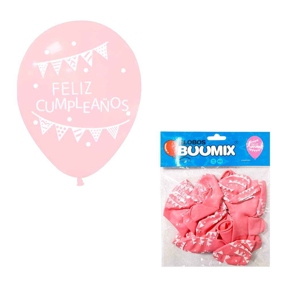 BOMBA FELIZ CUMPLEAÑOS BANDERIN R12X10 ROSADA (PQTX12)