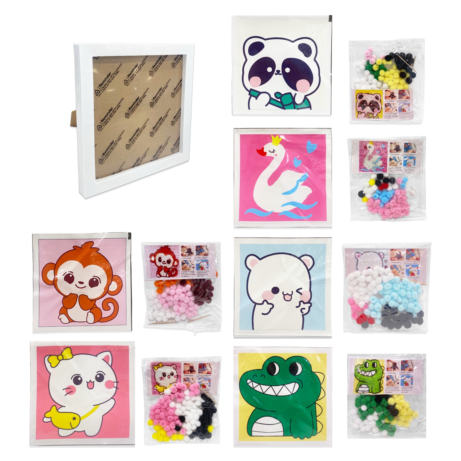 CUADRO DECORATIVO DE POMPONES 17*17CM