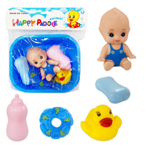 BAÑERA CON BEBE Y ACCESORIOS EN BOLSA