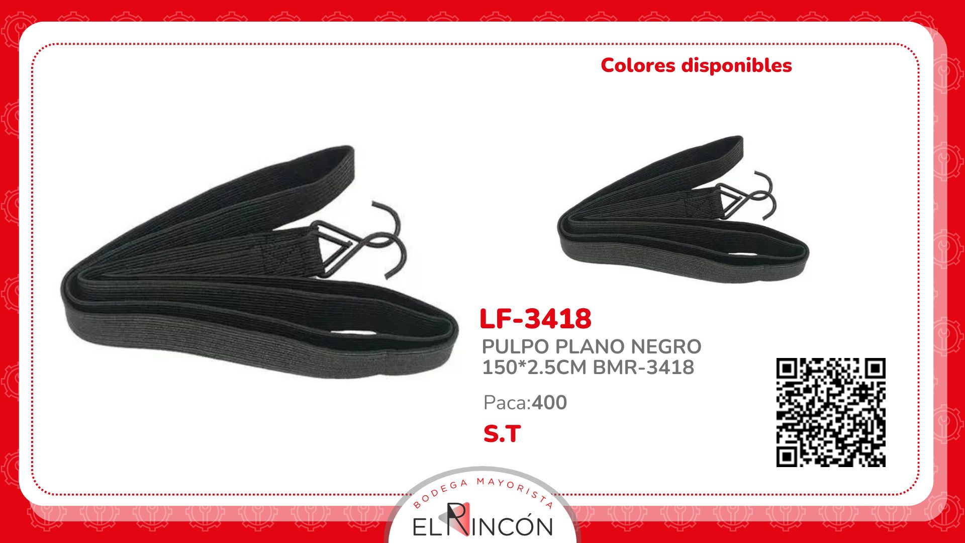 PULPO PLANO NEGRO 150*2.5CM BMR-3418