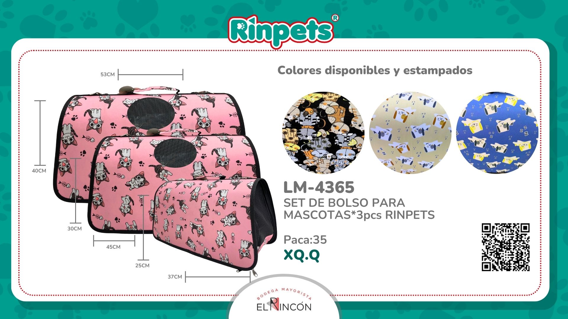SET DE BOLSO PARA MASCOTAS*3PCS RINPETS BMR-4365