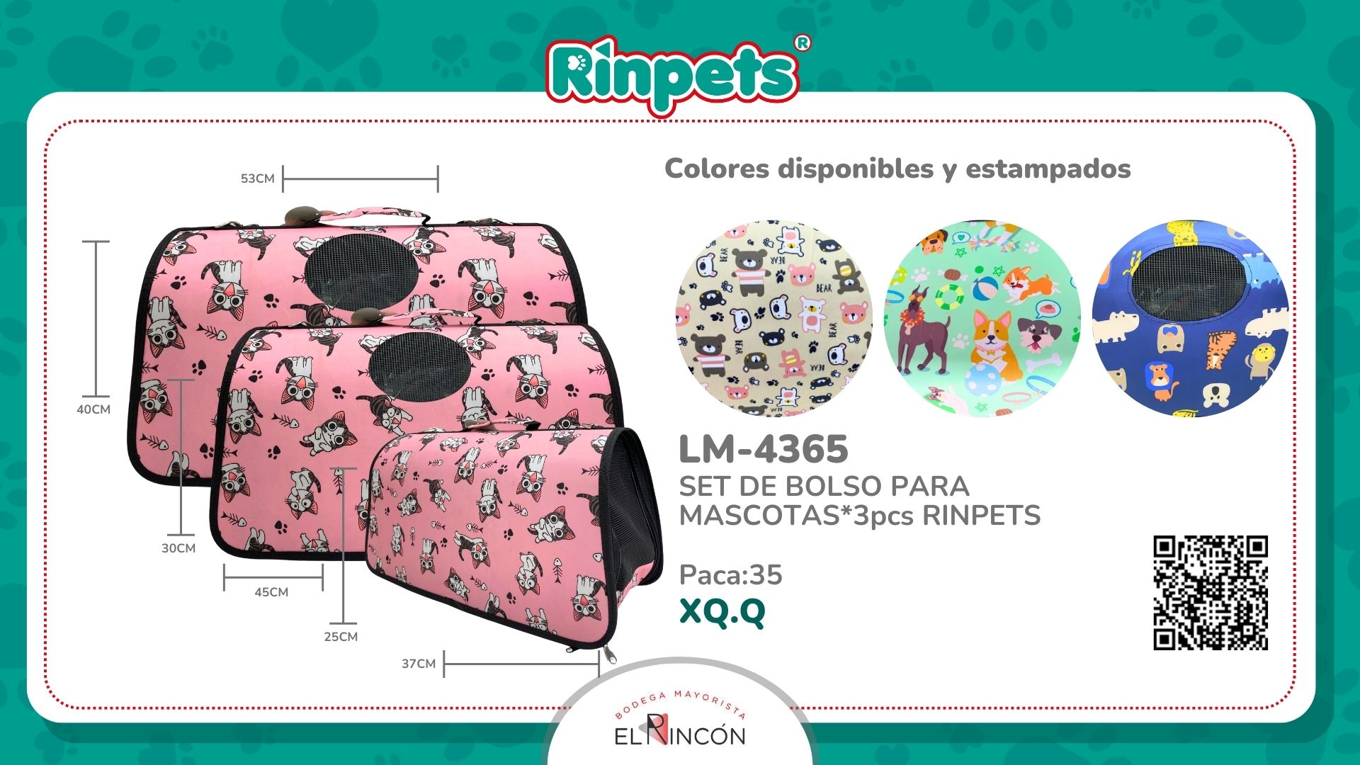 SET DE BOLSO PARA MASCOTAS*3PCS RINPETS BMR-4365