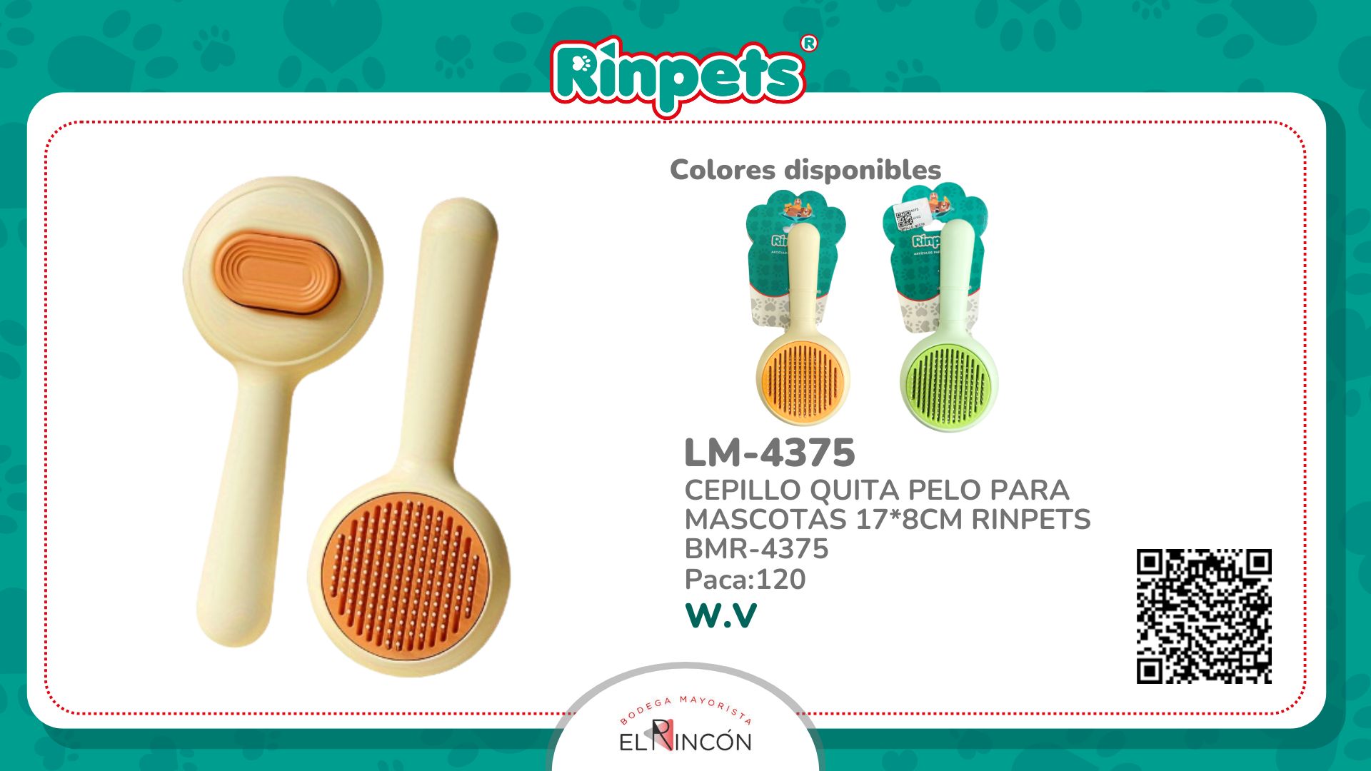 CEPILLO QUITA PELO PARA MASCOTAS 17*8CM RINPETS BMR-4375