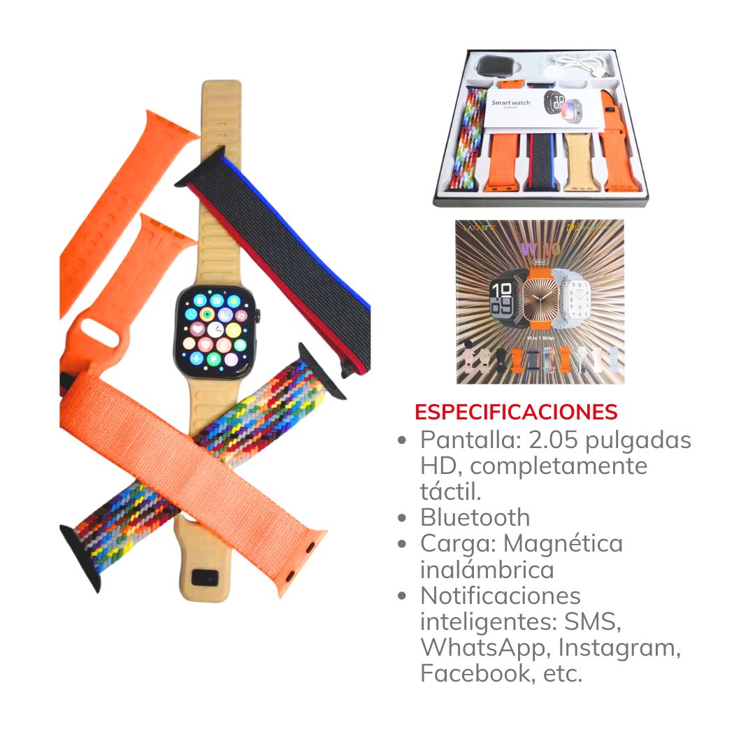 RELOJ INTELIGENTE CON 10 REPUESTOS DE CORREA BMR-6438